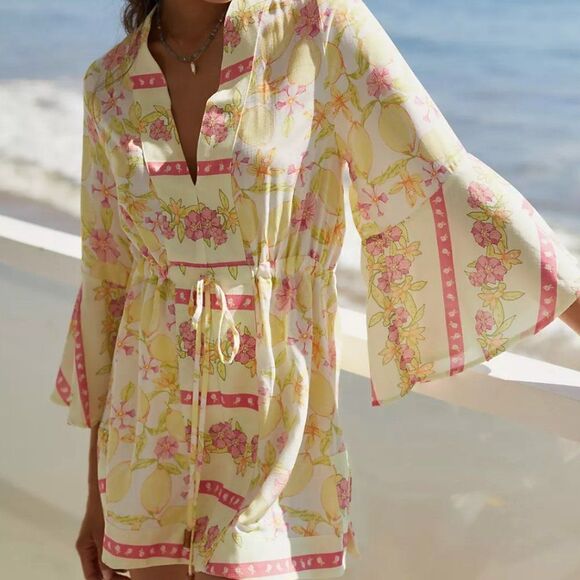 NEW Anthropologie Maaji Lemonade Joy Kaftan Dress/Cover-up in Size Small - Picture 1 of 12